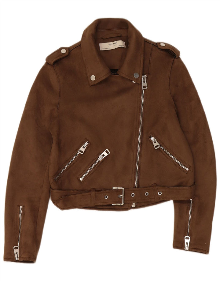 Zara Biker-jakke til kvinder UK 10 Lille brun polyester