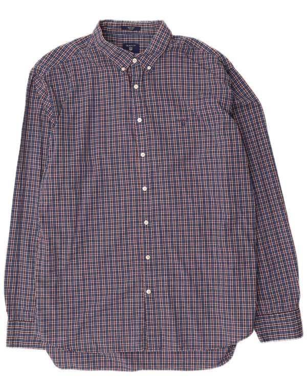 Gant herre Regular Fit skjorte str. 47/48 3XL blå ternet bomuld