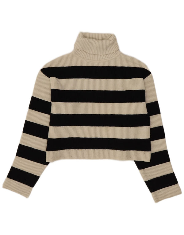 Zara Girls Crop rullehals sweater 11-12 år off hvid stribet