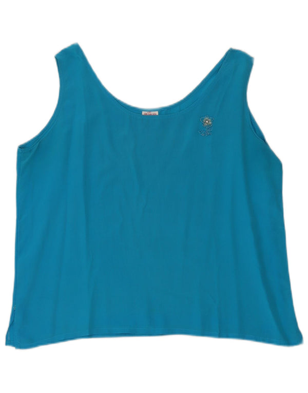 Vintage Womens Crop Ærmeløs bluse Top UK 14 Medium Blue Silk