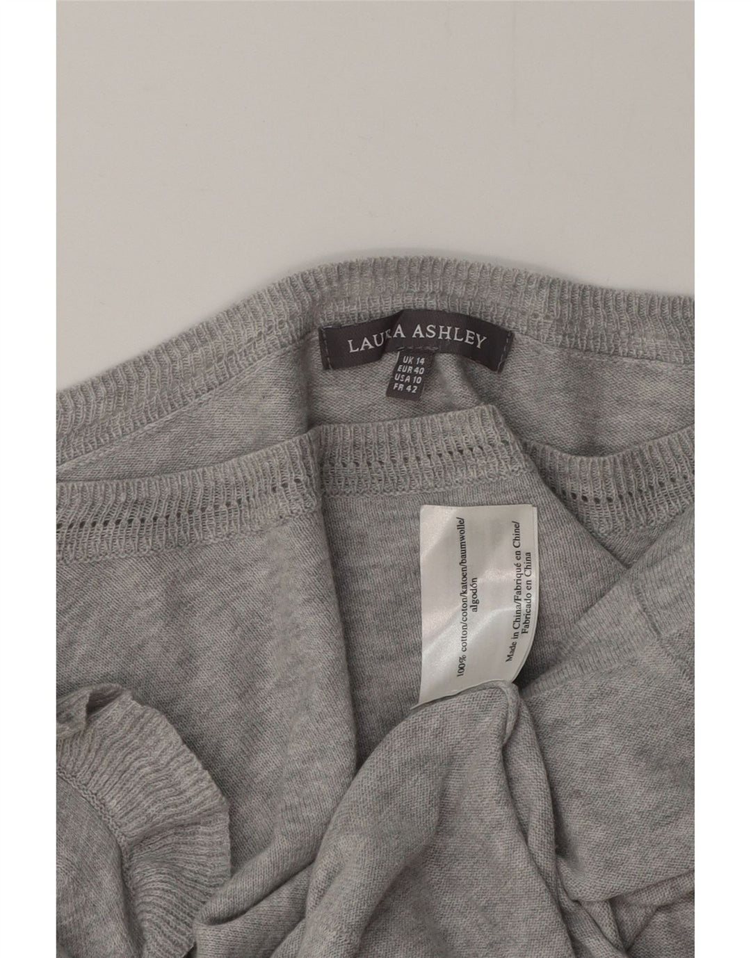 LAURA ASHLEY Dame Boat Neck Jumper Sweater UK 14 Stor Grå Bomuld