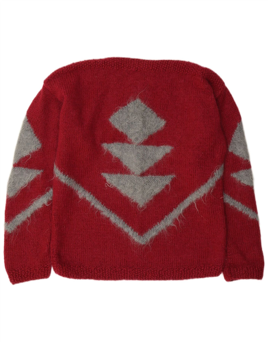 Vintage Dame Boat Neck Jumper Sweater UK 12 Medium Rød Geometrisk