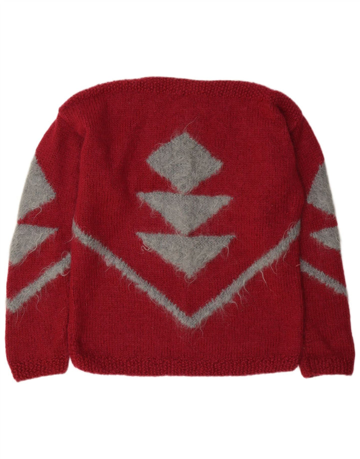 Vintage Dame Boat Neck Jumper Sweater UK 12 Medium Rød Geometrisk