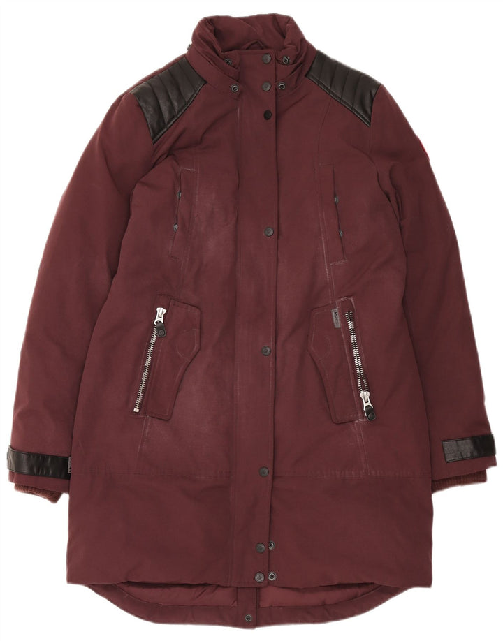 KHUJO Womens Padded Coat UK 14 Medium Burgundy Colourblock Polyester