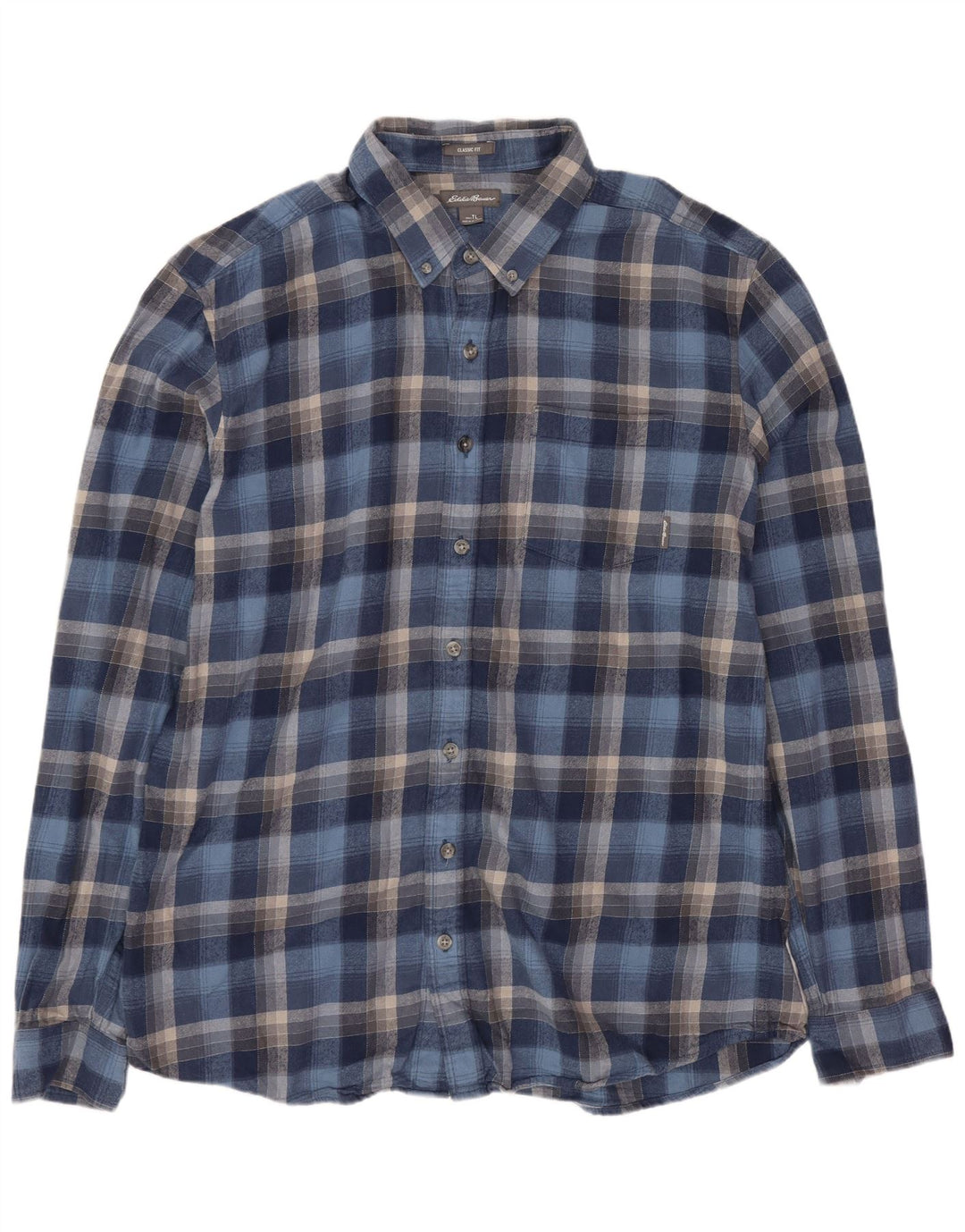 EDDIE BAUER Herre Classic Fit Flanelskjorte Stor blå ternet bomuld