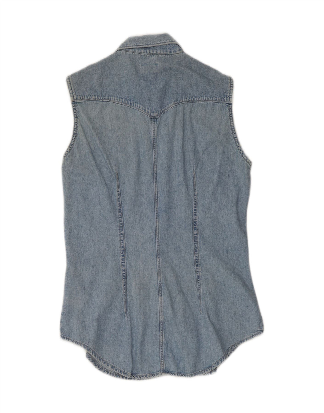 RIFLE Womens Sleeveless Denim Shirt UK 12 Medium Blue Cotton Vintage Rifle and Second-Hand Rifle from Messina Hembry 