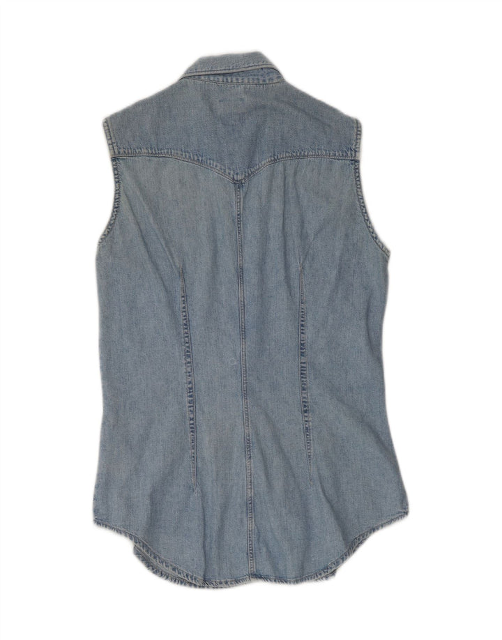 RIFLE Womens Sleeveless Denim Shirt UK 12 Medium Blue Cotton Vintage Rifle and Second-Hand Rifle from Messina Hembry 