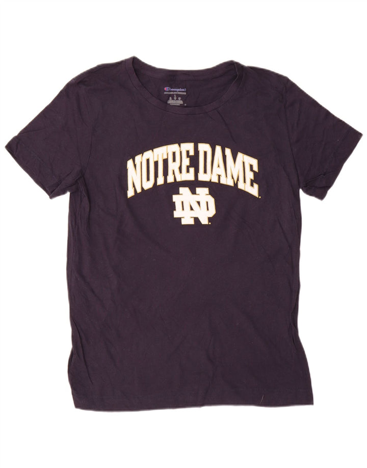 Champion Kvinder Notre Dame grafisk T-shirt top UK 16 Stor marineblå bomuld