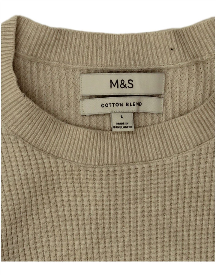 Marks & Spencer Herre sweater med rund hals, stor beige polyester