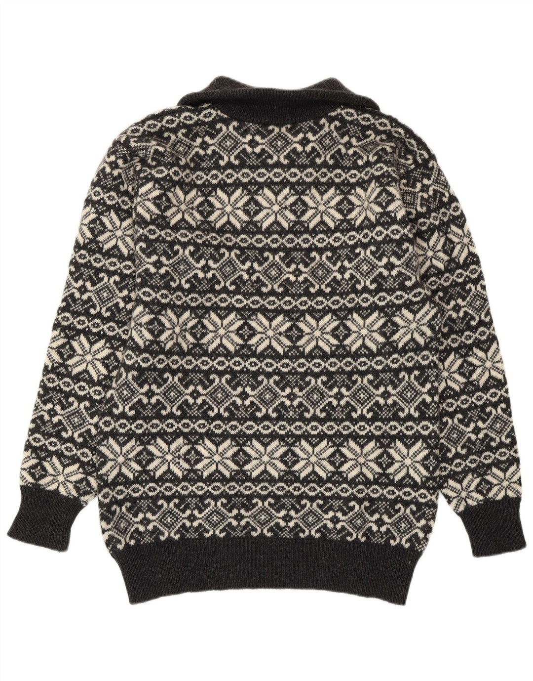ANGELO LITRICO Dame sweater med lynlås hals UK 16 Large Grey Fair Isle