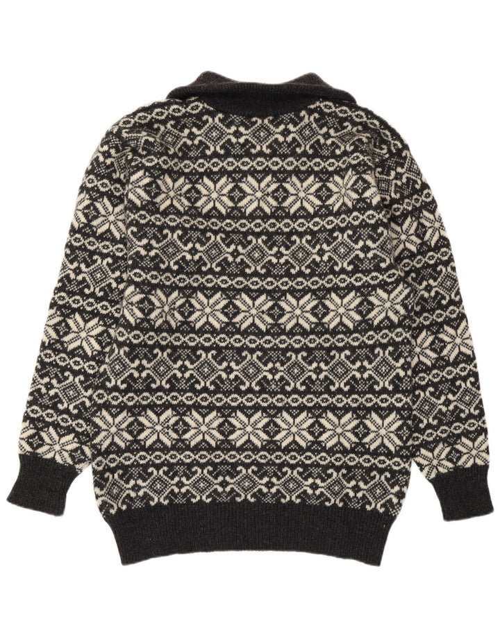 ANGELO LITRICO Dame sweater med lynlås hals UK 16 Large Grey Fair Isle