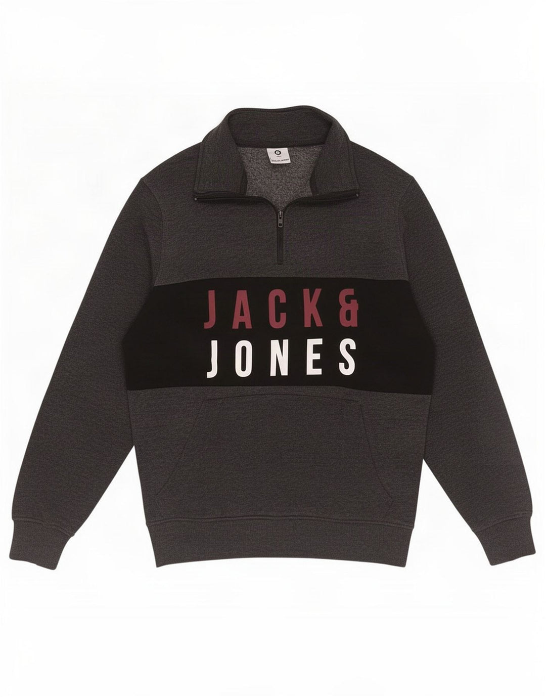 Jack & Jones Herre Core Zip Neck Sweatshirt Jumper Medium Grey Colourblock