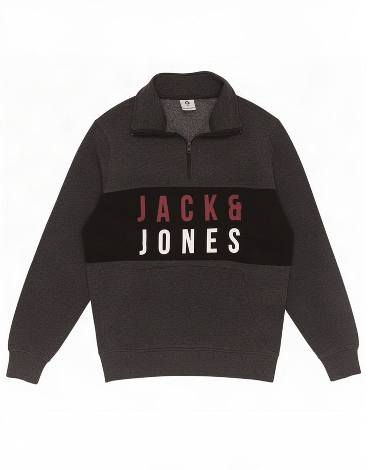 Jack & Jones Herre Core Zip Neck Sweatshirt Jumper Medium Grey Colourblock