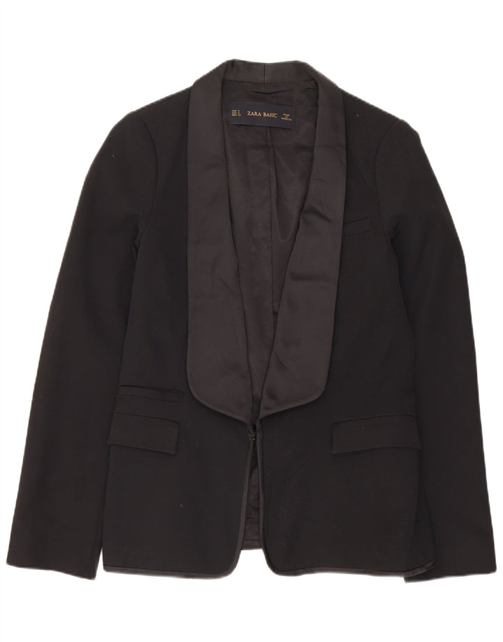 ZARA Dame Blazer Jacket UK 10 Small Black Polyester