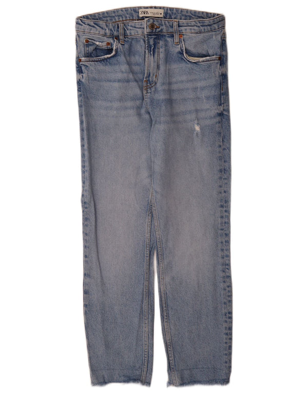 Zara Dame High Waist Distressed Straight Jeans EU 38 Small W28 L27 Blue