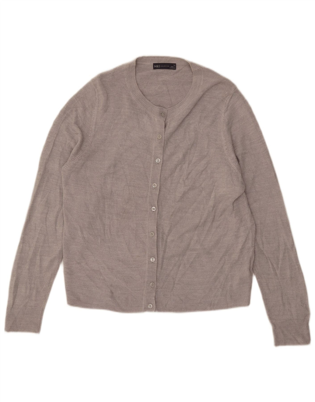 Marks & Spencer Dame Cardigan Sweater UK 14 Stor Grå Akryl