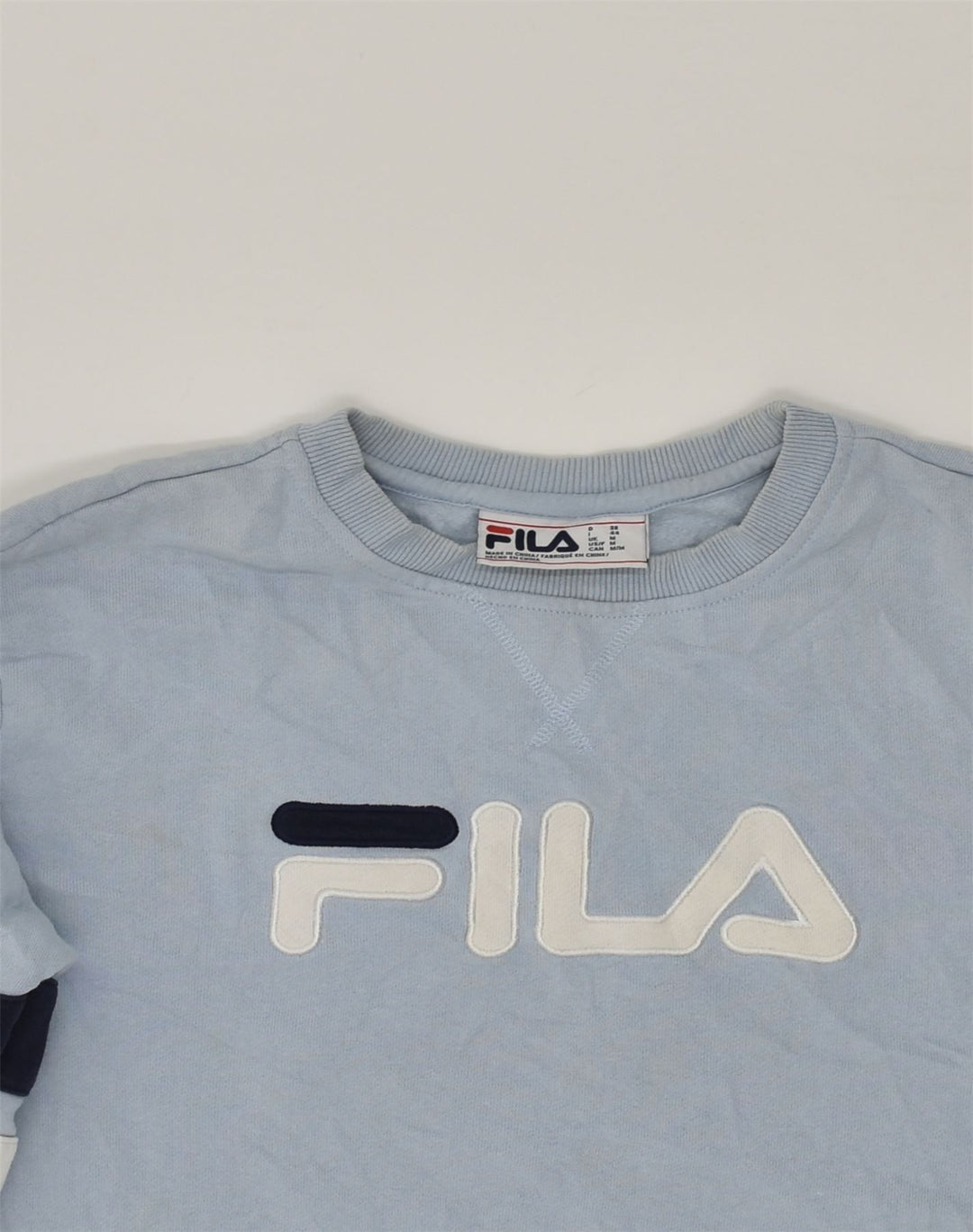 FILA Womens Graphic Sweatshirt Jumper UK 14 Medium Blue Cotton | Vintage Fila | Thrift | Second-Hand Fila | Used Clothing | Messina Hembry 