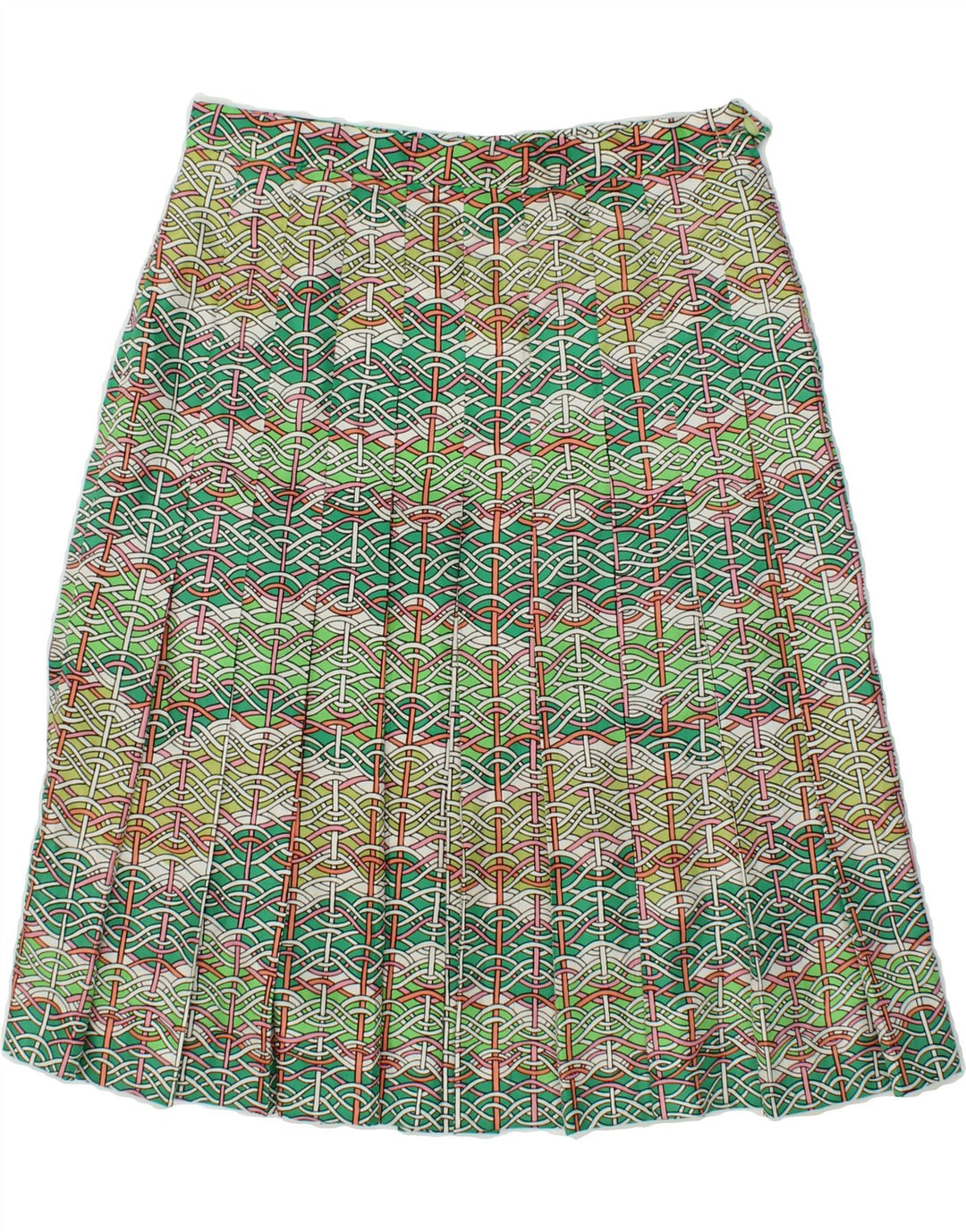 VINTAGE Womens Abstract Pattern Pleated Skirt W30 Medium Green Vintage Vintage and Second-Hand Vintage from Messina Hembry 