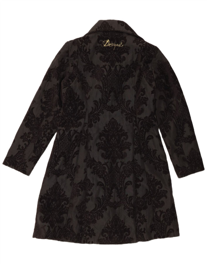 Desigual Dame Overfrakke EU 42 Stor sort blomstret polyester