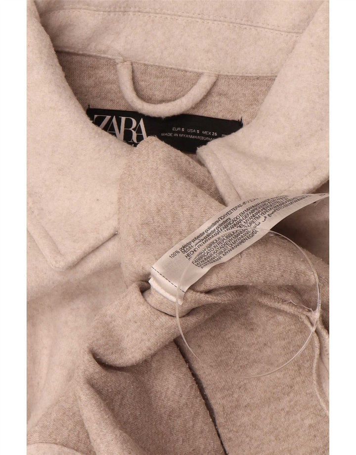 Zara Dame Oversized Shacket Jacket UK 10 Small Beige Polyester