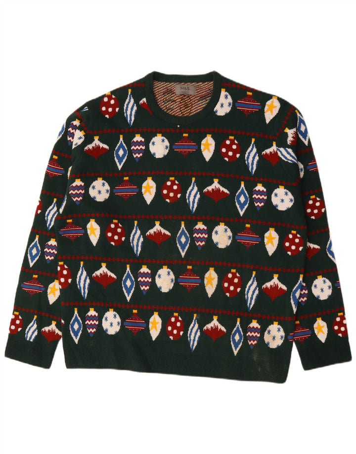 Marks & Spencer Herre sweater med rund hals 2XL Green Fair Isle