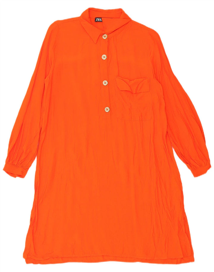 Zara Dame Pullover Shirt Dress UK 10 Small Orange Viscose