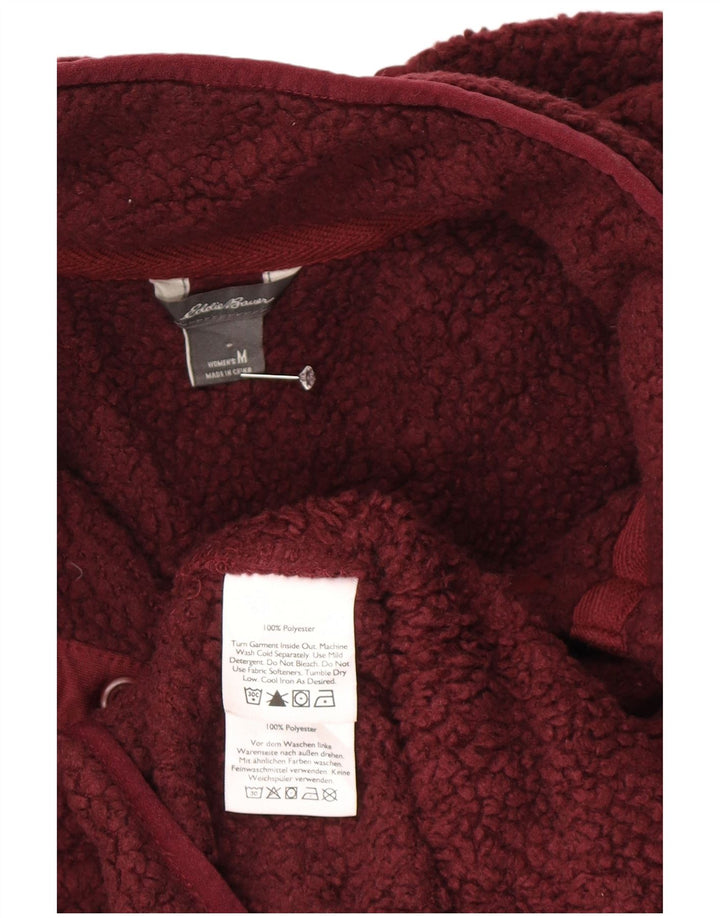 Eddie Bauer Dame Button Neck Fleece Jumper UK 14 Medium Burgundy