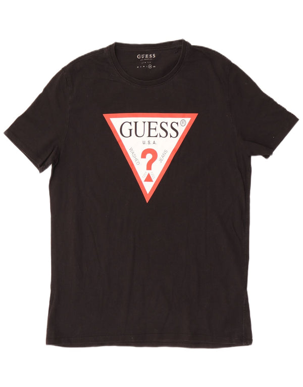 Guess Herre Slim Fit Grafisk T-Shirt Top XL Sort Bomuld