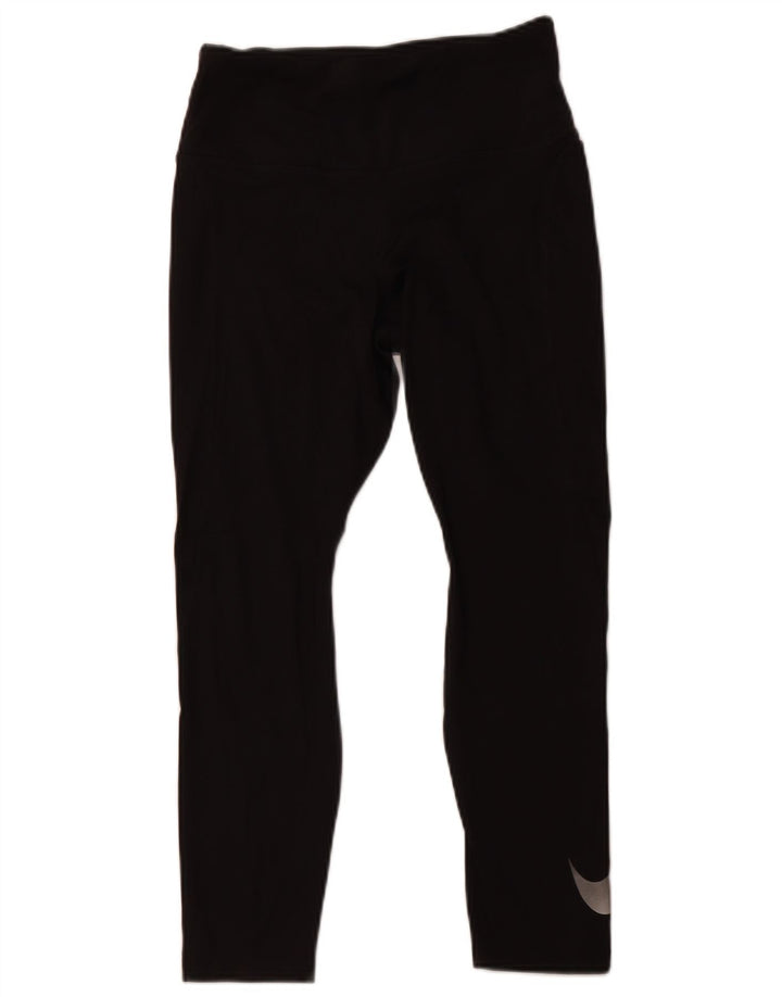 NIKE Womens Dri Fit Crop Leggings UK 12 Medium Black Polyester