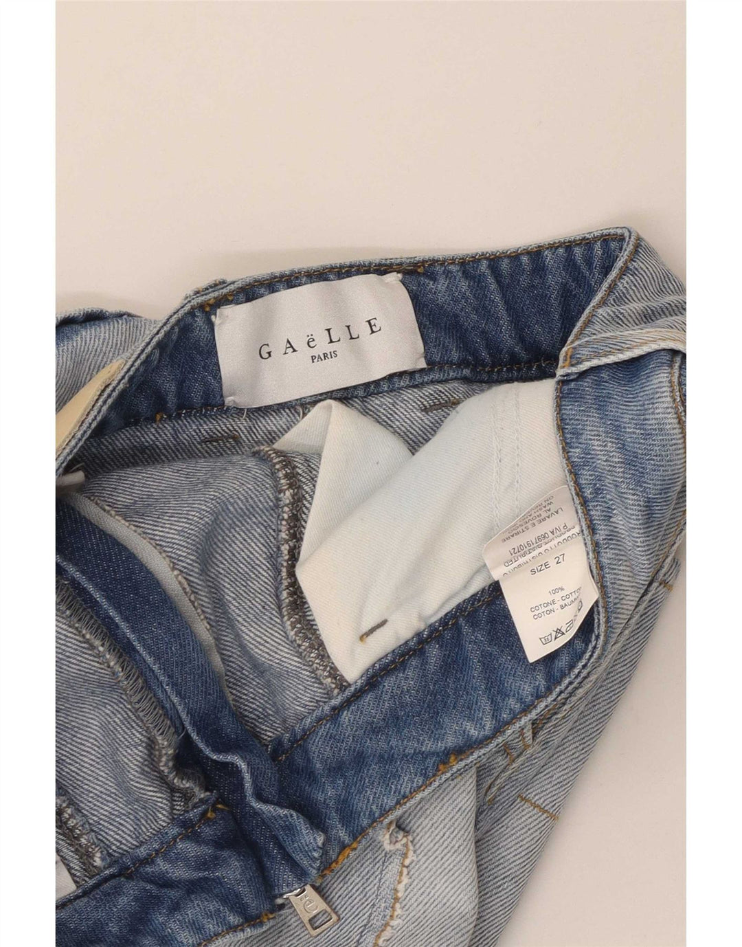 Gaelle Dame grafisk denim nederdel W27 lille blå bomuld