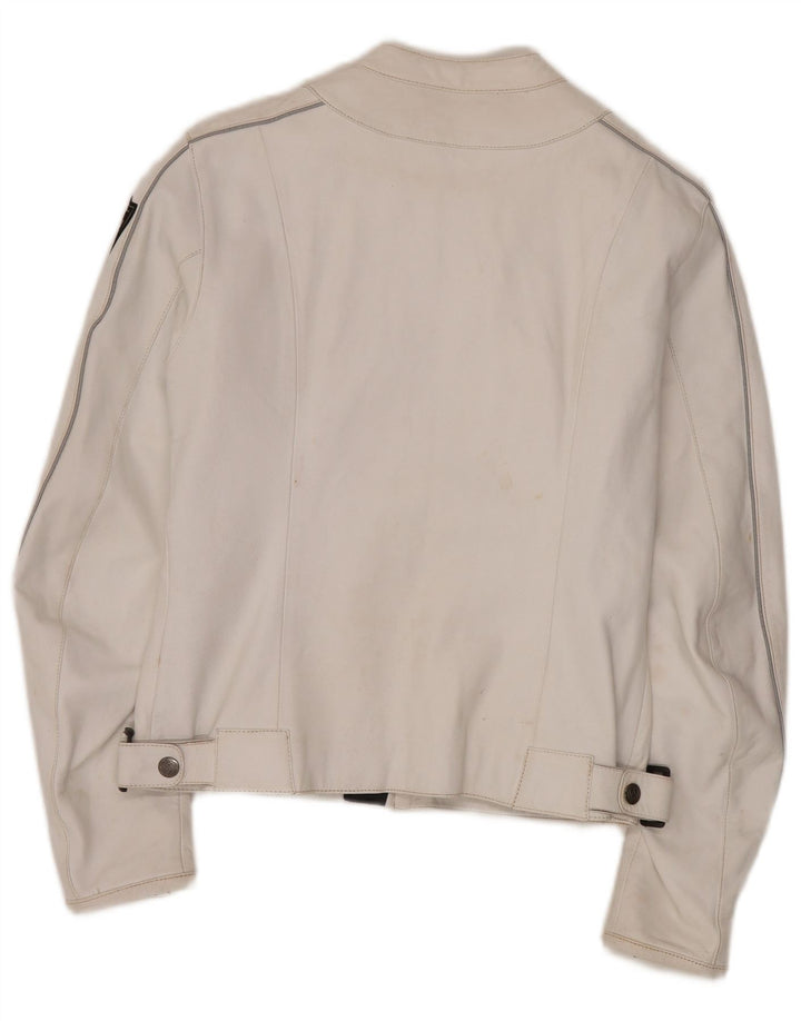 Arlen Ness Dame Læder Biker Jacket UK 18 XL Off White Læder