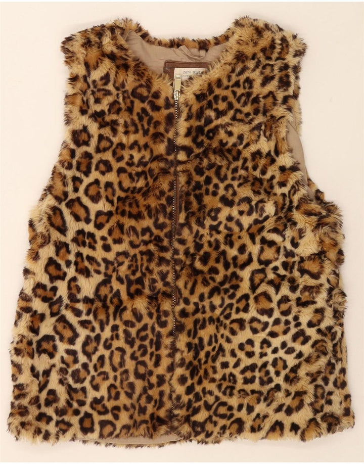 ZARA Girls Faux Fur Gilet 13-14 år Brun Animal Print Polyester