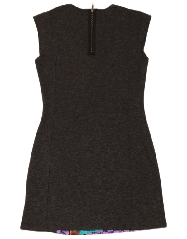 DESIGUAL Kvinders Ærmeløs Skede Kjole UK 14 Medium Grey Patchwork