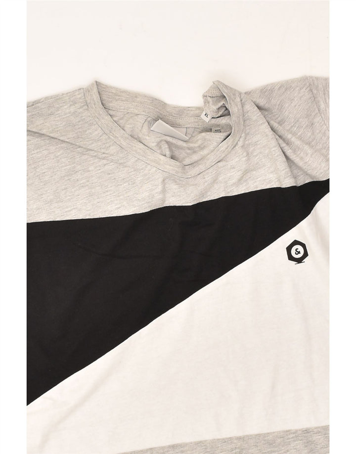 JACK & JONES Mens T-Shirt Top XL Grey Colourblock Cotton | Vintage Jack & Jones | Thrift | Second-Hand Jack & Jones | Used Clothing | Messina Hembry 