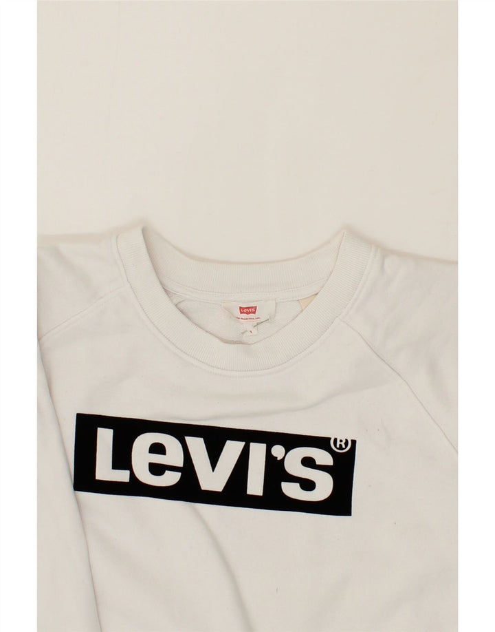 LEVI'S Womens Graphic Sweatshirt Jumper UK 10 Small White Vintage Levi's and Second-Hand Levi's from Messina Hembry 