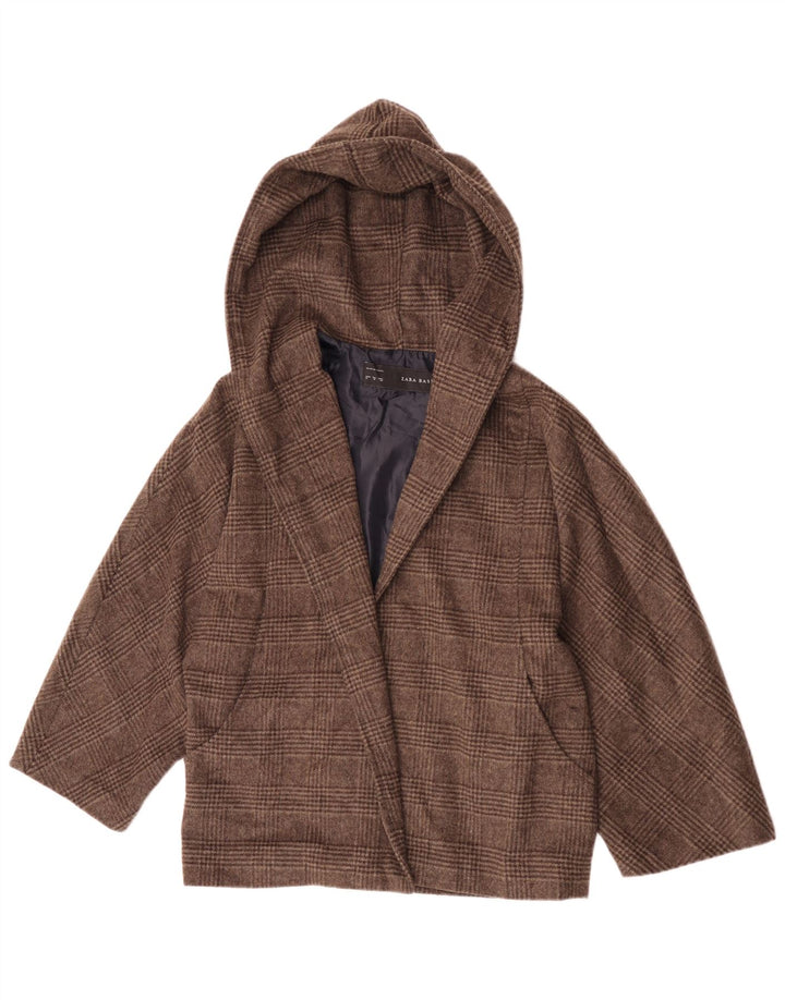 Zara Dame Hooded Open Bomber Jacket UK 14 Medium Brown Ternet Polyester