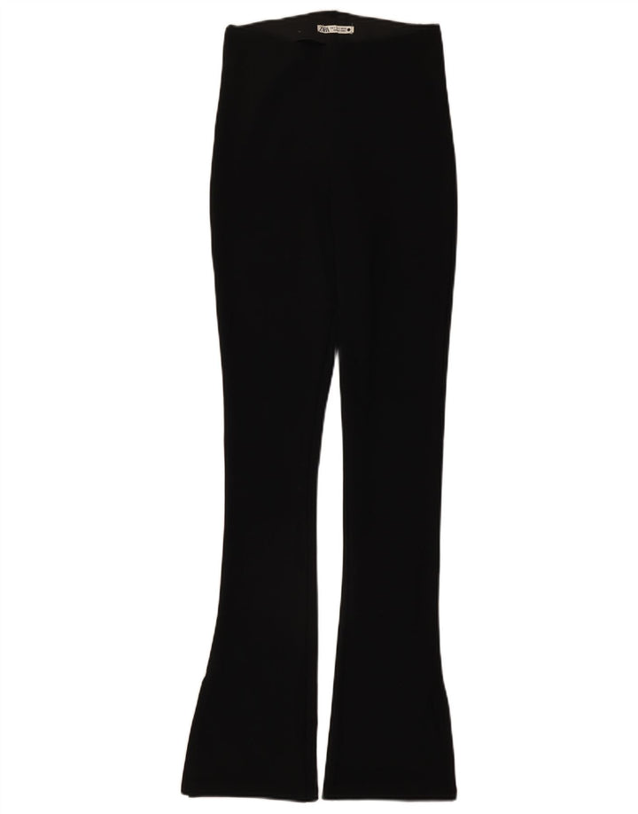 Zara Dame Flare Casual Bukser Small W26 L32 Sort Polyester