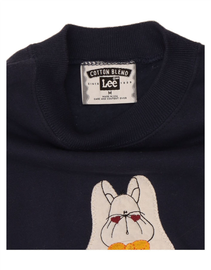 LEE Womens Graphic Sweatshirt Jumper UK 14 Medium Navy Blue Cotton Vintage Lee and Second-Hand Lee from Messina Hembry 