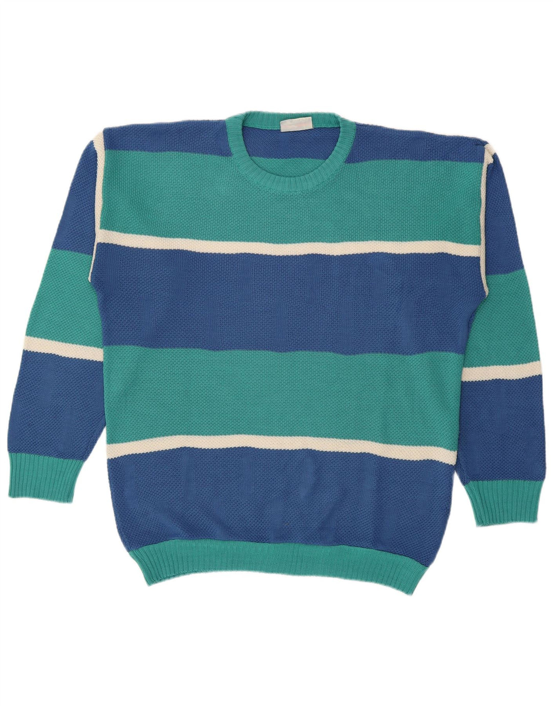 Vintage herre rund hals sweater stor blå stribet