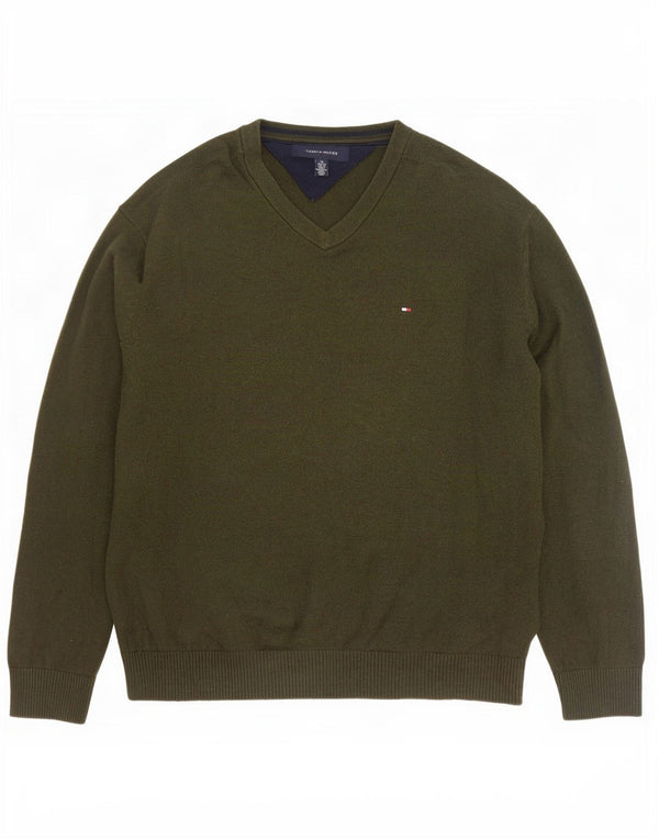 Tommy Hilfiger Herre V-hals sweater XL Khaki Bomuld
