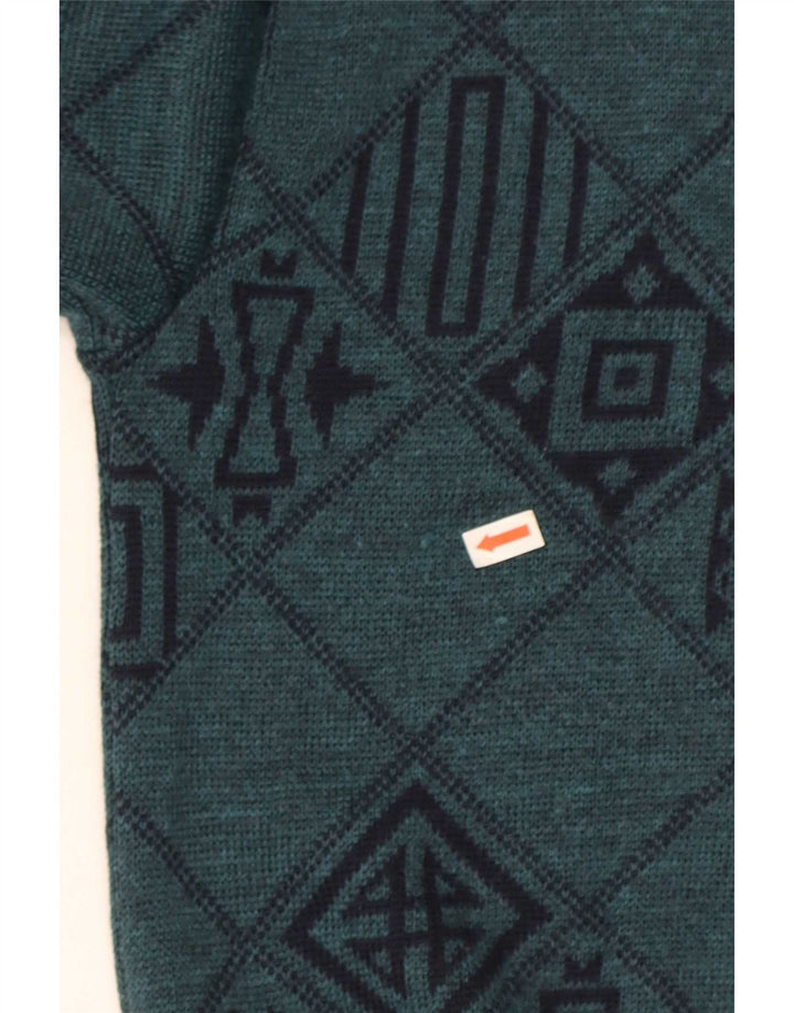 Lewinger Herre V-hals sweater Medium Grøn Geometrisk Uld