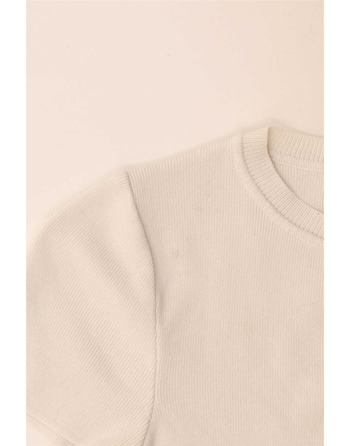 Zara Womens Crop T-Shirt Top UK 12 Medium White Viscose
