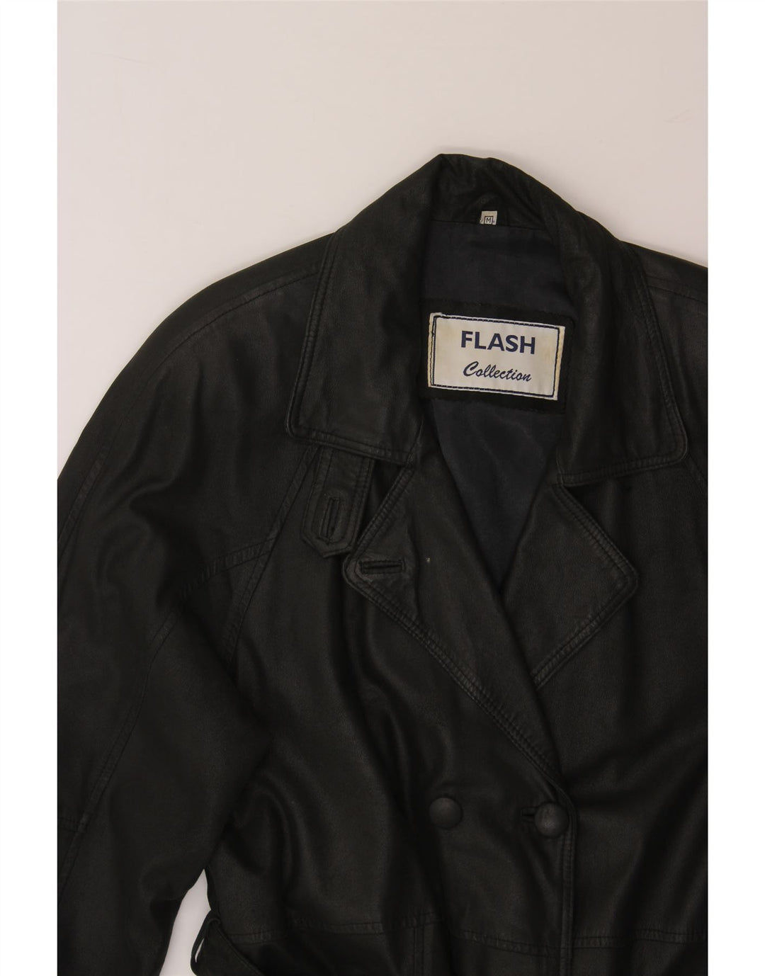 FLASH Womens Leather Coat UK 14 Medium Black Leather Vintage Flash and Second-Hand Flash from Messina Hembry 