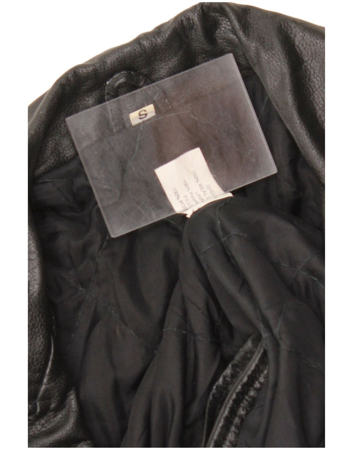 VINTAGE Womens Oversized Læder Biker Jacket UK 10 Lille sort læder