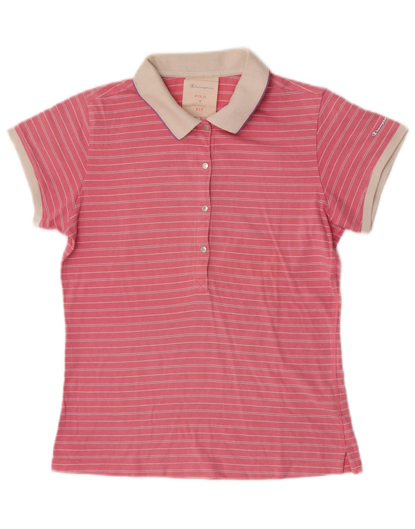 Champion Girls Heritage Fit poloshirt 13-14 år XL Pink Stribet bomuld