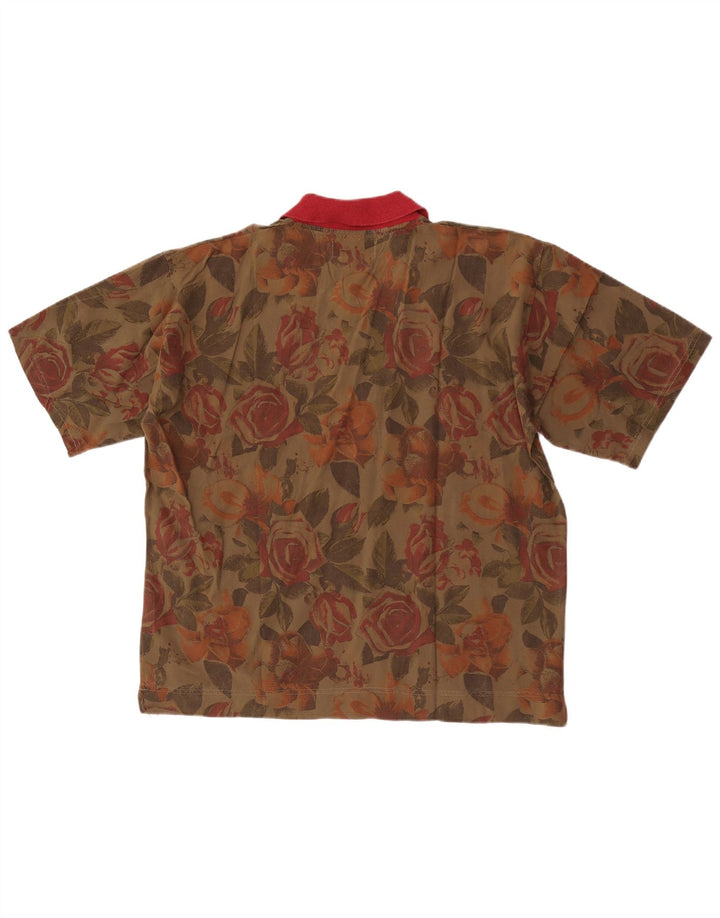 Vintage kortærmet herretrøje XL Khaki Floral