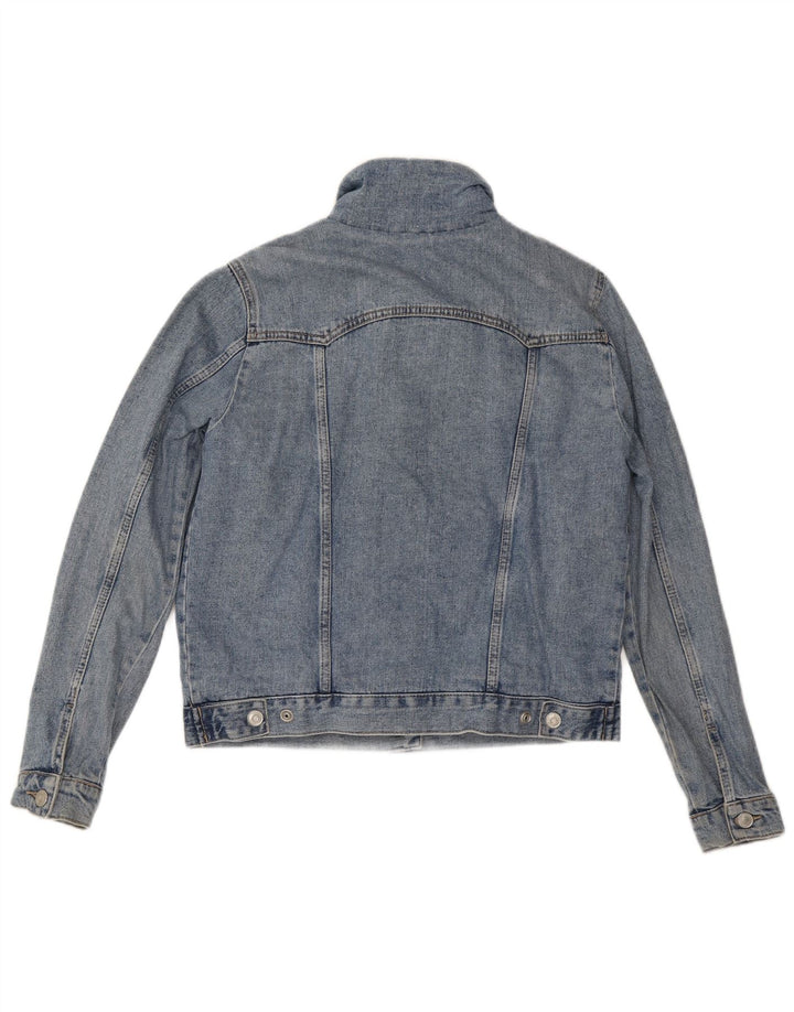 Topshop Dame Sherpa Denim Jakke UK 12 Medium Blue Bomuld