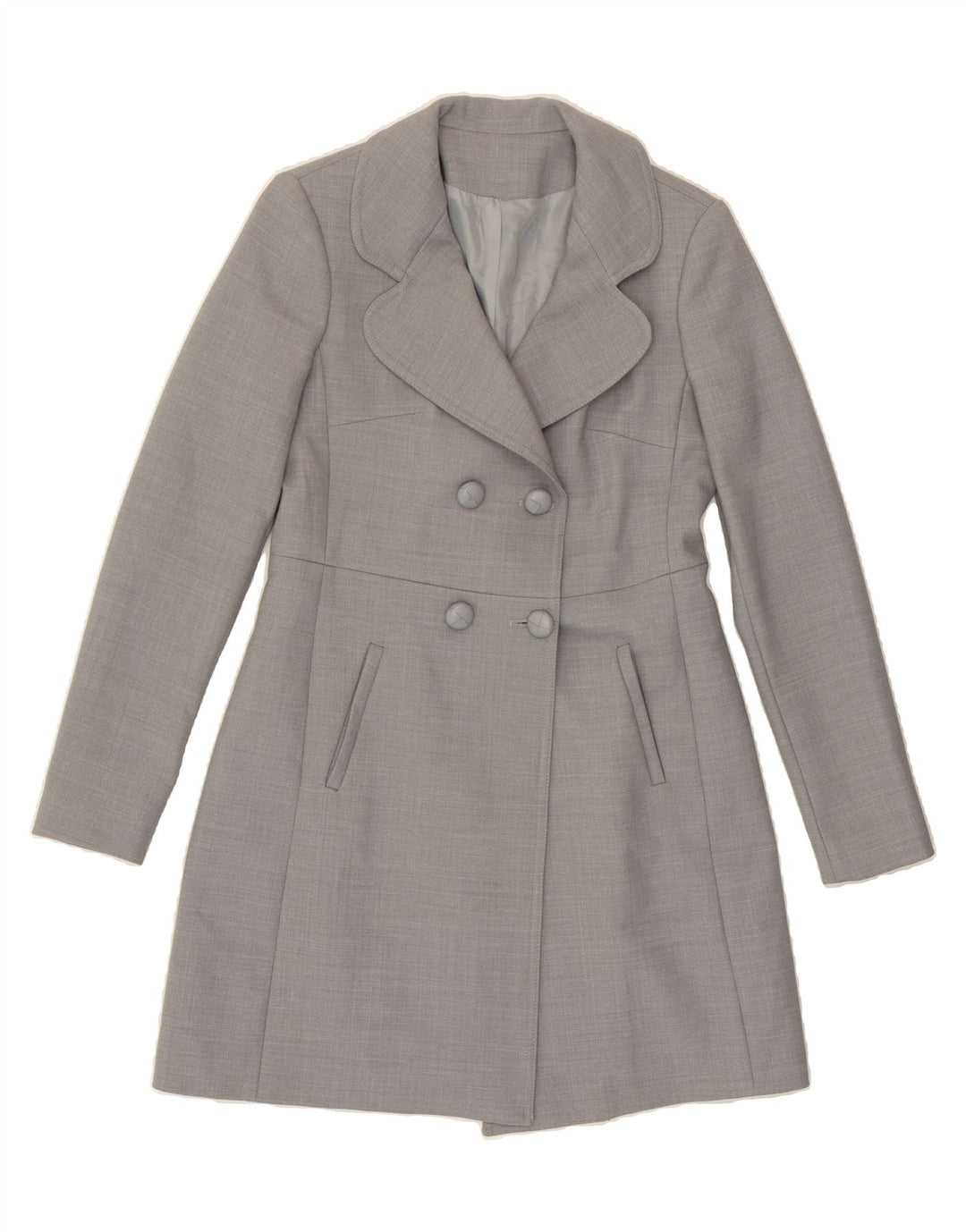 VINTAGE Womens Double Breasted Coat IT 44 Medium Grey Polyester Vintage Vintage and Second-Hand Vintage from Messina Hembry 