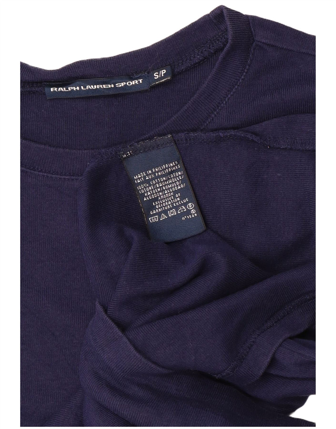 RALPH LAUREN Dame Top Langærmet UK 10 Small Navy Blue Bomuld