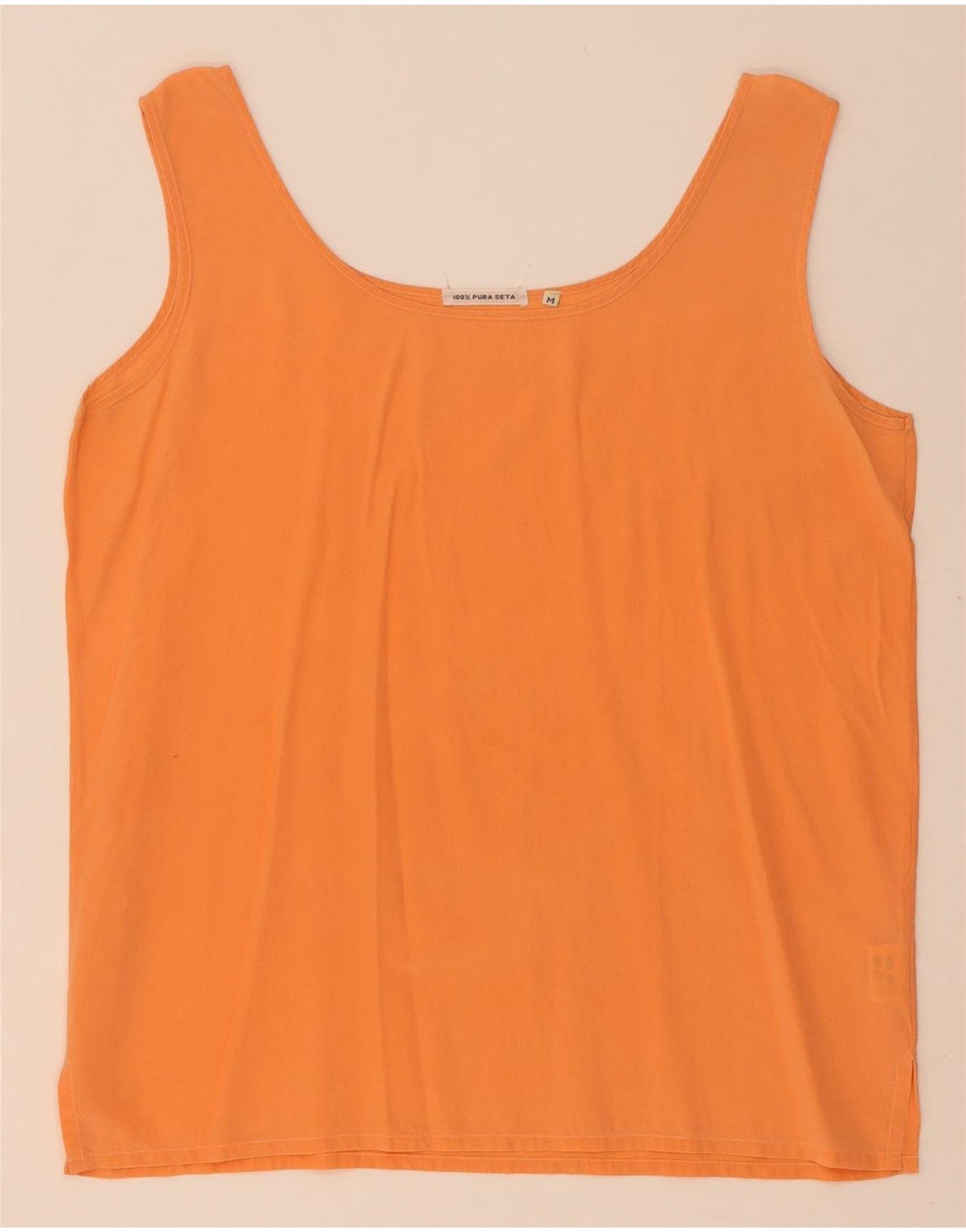 Vintage dame ærmeløs bluse Top UK 14 Medium Orange Silke